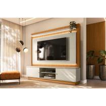Home p/ TV até 75 Pol Guararapes Ripado c/ 2 Portas 2 Prateleiras c/ Pés e Leds 215x196cm Nature/Off White - Linea Brasil