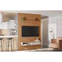 Home p/ TV até 85 Pol Modular 2.2 Ripado c/ 1 Porta 1 Prat. 219x250cm Nature/Off White - Linea Brasil