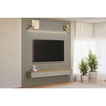 Home p/ TV até 90 Pol Modular 2.6 Ripado c/ 2 Portas 1 Prat. 258x250cm Tauari/Gris Fosco - Linea Brasil