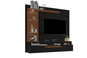 Home P/ Tv Suspenso Preto/Canela com Prateleiras Decorativas