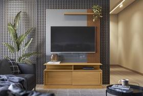 Home p/ TVs até 55" Chicago Tauari Ripado/Cinza Perolizado - Lukaliam