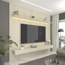 Home para TV Impressão Ripado 3D com LED Requinte 220 Off White - Gelius - Gelius Móveis