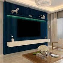 Home Ripado Para TV 85 Polegadas Com LED 230x217 Nobre Gelius Azul/Off White - Gelius Móveis
