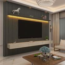 Home Ripado Para TV 85 Polegadas Com LED 230x217 Nobre Gelius Grafite/Off White Home Ripado Para TV 85 Polegadas Com LED 230x217 Nobre Gelius Grafite/Off White