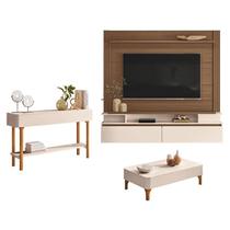Home Suspenso Astor Castanho Off White com Mesa de Centro Liz e Aparador Fiero Off White - HB Móveis Home Suspenso Astor Castanho Off White com Mesa de Centro Liz e Aparador Fiero Off White - HB Móveis