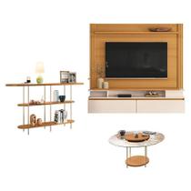 Home Suspenso Astor Cinamomo Off White E Mesa De Centro Sky Com Tampo De Vidro E Aparador Infinity Cinamomo - Hb Móveis