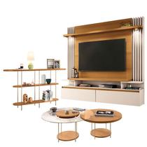 Home Suspenso Cosmo Cinamomo Off White e Aparador Infinity e Kit Mesa de Centro Sky Cinamomo- HB Móveis