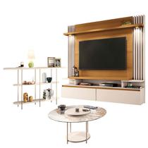 Home Suspenso Cosmo Cinamomo Off White e Aparador Infinity e Mesa de Centro Sky com Tampo de Vidro Off White- HB Móveis