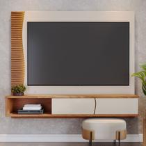 Home Suspenso Egeu Com Detalhe Ripado com Led 2 Pts Basculante - Off White/Freijó Colibri