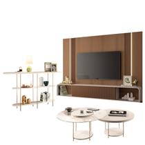 Home Suspenso Empire Castanho Off White e Aparador Infinity e Kit Mesa de Centro Sky Off White- HB Móveis