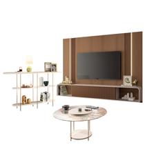 Home Suspenso Empire Castanho Off White e Aparador Infinity e Mesa de Centro Sky com Tampo de Vidro Off White- HB Móveis