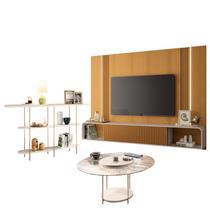 Home Suspenso Empire Cinamomo Off White e Aparador Infinity e Mesa de Centro Sky com Tampo de Vidro Off White- HB Móveis