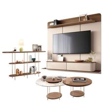 Home Suspenso Galax Castanho Off White e Aparador Infinity e Kit Mesa de Centro Sky Castanho- HB Móveis