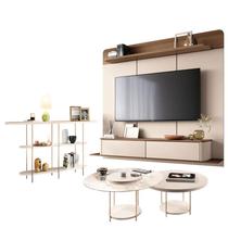 Home Suspenso Galax Castanho Off White e Aparador Infinity e Kit Mesa de Centro Sky Off White- HB Móveis