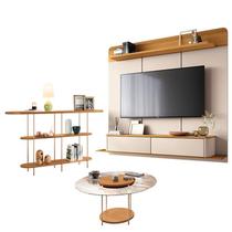 Home Suspenso Galax Cinamomo Off White e Aparador Infinity e Mesa de Centro Sky com Tampo De Vidro Cinamomo- HB Móveis