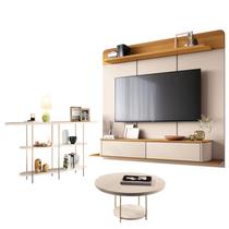 Home Suspenso Galax Cinamomo Off White e Aparador Infinity e Mesa de Centro Sky Off White- HB Móveis