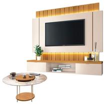 Home Suspenso Illusion 1.8 Cinamomo Off White e Mesa de Centro Sky com Tampo De Vidro Cinamomo- HB Móveis