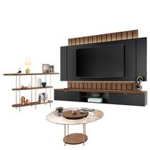 Home Suspenso Illusion 2.2 Preto Castanho e Aparador Infinity e Mesa de Centro Sky com tampo De Vidro Castanho- HB Móveis