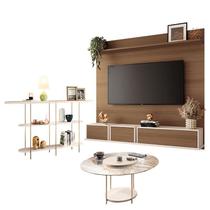 Home Suspenso Max Castanho Off White e Aparador Infinity e Mesa de Centro Sky com Tampo de Vidro Off White- HB Móveis