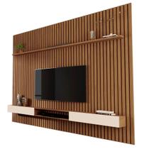 HOME SUSPENSO NICHO PAINEL VIVA 100% RIPADO COR FREIJÓ / OFF WHITE 2.20m PARA TV ATÉ 75'' POLEGADAS COM 2 PORTAS
