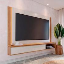 Home Suspenso Soge para TV até 75 Fita LED Portas Deslizantes MDP/MDF 217cm Off White/Freijó G73 - Gran Belo