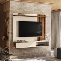 Home Suspenso Vegas 1,60m TVs 65'' Nichos Painel lateral ripado com Porta basculante - Perola Metalizado/Cinamomo Mel Home Suspenso Vegas 1,60m TVs 65'' Nichos Painel lateral ripado com Porta basculante - Perola Metalizado/Cinamomo Mel