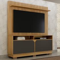 Home Theater 2 Portas Painel em Mdf Fresado Berlim Cinamomo e Grafite