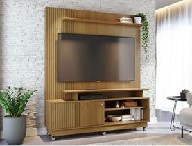Home Theater Ares com Kit Rodizio Porta em MDF Frisado Para TV's até 65 Polegadas - Cumaru Madetec