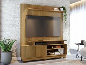 Home Theater Ares com Pés Porta em MDF Frisado Para TV's até 65 Polegadas - Cumaru Madetec