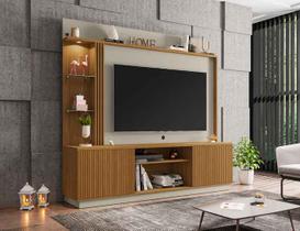 Home Theater Atlanta Madeira Marrom Cinamomo Off-White Ripado p/ TV até 65 Polegadas Móveis Bechara