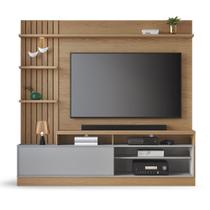 Home Theater Baudin para TV até 65 Polegadas com LED 1 Porta 4 Nichos Freijó/Cinza