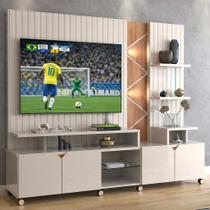 Home Theater Cross Frisado para TV até 55 com LED 4 Portas Prateleiras de Vidro Off White Jequitibá Lukaliam Home Theater Cross Frisado para TV até 55 com LED 4 Portas Prateleiras de Vidro Off White Jequitibá Lukaliam