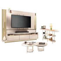 Home Theater Montane Off White Champanhe com Kit Mesa de Centro Sky e Aparador Infinity Off white - HB Móveis Home Theater Montane Off White Champanhe com Kit Mesa de Centro Sky e Aparador Infinity Off white - HB Móveis