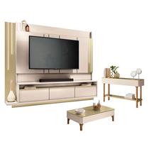 Home Theater Montane Off White Champanhe com Mesa de Centro Liz e Aparador Fiero Off White Champanhe - HB Móveis