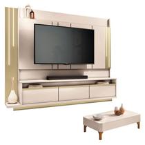 Home Theater Montane Off White Champanhe com Mesa de Centro Liz Off White - HB Móveis Home Theater Montane Off White Champanhe com Mesa de Centro Liz Off White - HB Móveis