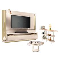 Home Theater Montane Off White Champanhe com Mesa de Centro Sky com tampo de vidro e Aparador Infinity Off White - HB Móveis