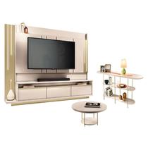 Home Theater Montane Off White Champanhe com Mesa de Centro Sky e Aparador Infinity Off White - HB Móveis