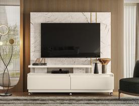 Home Theater New Apolo com Kit Rodízio para TV até 75 Polegadas - Calacata/Off White Madetec