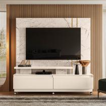 Home Theater New Apolo Para TVs até 75 Polegadas Com Kit Rodizio Calacata Off White Madetec