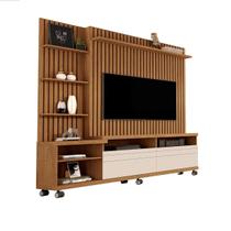 Home Theater Para Sala Com Três Prateleiras Laterais Quatro Nichos Ripado Nobre - Giga Móveis