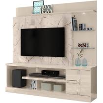 Home Theater Para Tv de 55 Polegadas C- 2 Prateleiras de Vidro e Led Aline Calacata Off White - MADETEC MOVEIS
