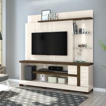 Home Theater Rack Com Painel Alan 1 Porta Luz LED Pés Sala de Estar Madetec Off White Marrom Escuro