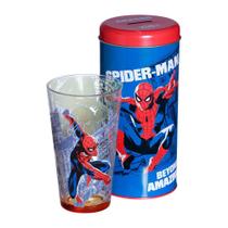 Homem-Aranha Kit Copo De Vidro 500ml + Cofre Metal Spiderman City Oficial Marvel - Zona Criativa