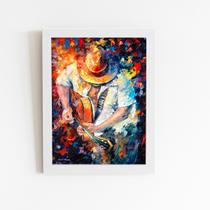 Homem Tocando Violão Arte Quadro Moldura Branca 60x40cm