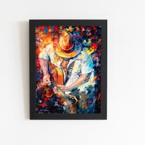 Homem Tocando Violão Arte Quadro Moldura Preta 60x40cm