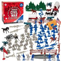 Homens do Exército da Guerra Civil Toy Soldier Action Figures - 100+ Peças, 24 Esculturas Únicas - Inclui Soldados, Cavalos, Canhões, Terreno e Muito Mais