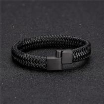 Homens PU pulseira de couro magnético, preto