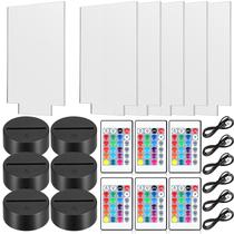 Honoson, 6 conjuntos de bases de lâmpadas noturnas LED 3D, incluindo 6 folhas de acrílico transparente, 6 expositores de luz, 6 controles remotos, 6 cabos de carregamento, 16 cores, 4 modos, base de lâmpada acrílica (estilo retangular)