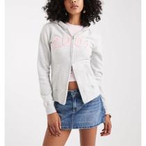 Hoo Casaco de Moletom Cinza Feminino com Zíper Duplo