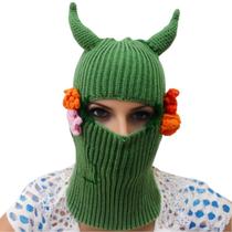 Hood Fantasy Green Elf com chifres de diabo e decoração floral Hood Fantasy Green Elf com chifres de diabo e decoração floral